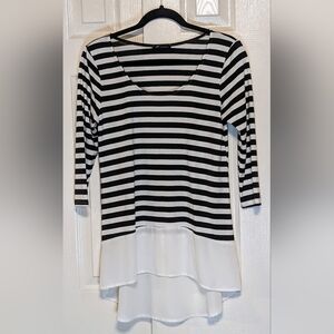 5/$25 West Kei Black and White Stripped Top with White Sheer Hem